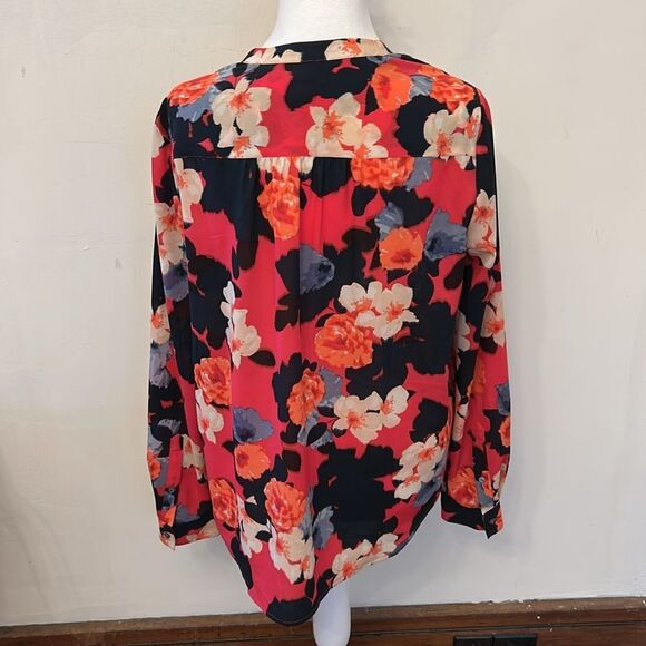J Crew black red floral sheer long sleeve blouse Size S EUC - Picture 6 of 10